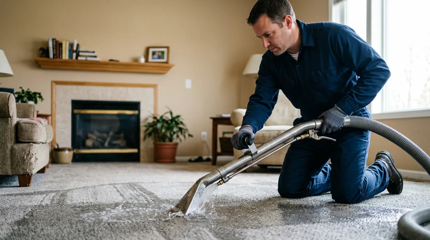 Water damage restoration technician working near Godfrey, IL